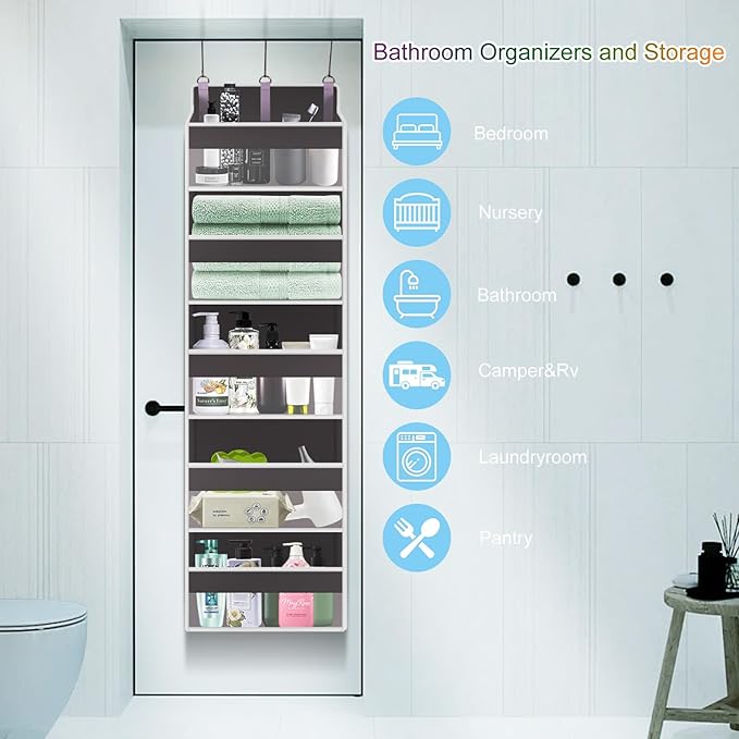 Over the Door Organizer Closet,5 Bins 10 Side Pockets,Hanging Organizer,Anti Tilt 44 lbs Load Organizers and Storage with Clear Window for Bedroom,Nursery,Rv,Bathroom,Camper(Light Grey)