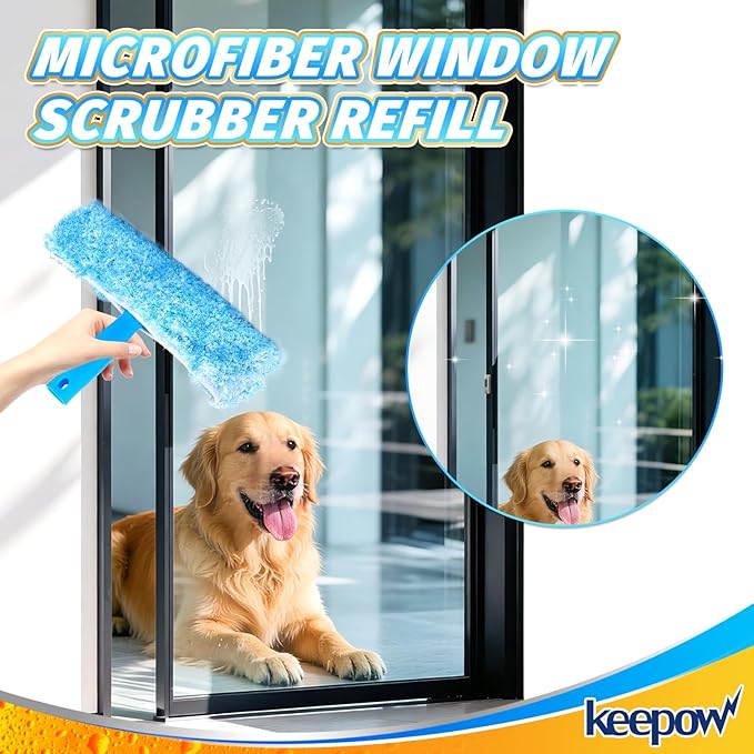 KEEPOW 10" Microfiber Window Scrubber Refill Replacement Compatible with MR.SIGA, Compatible with Ettore Professional Cleaning, Reusable & Washable Window Squeegee for Window Cleaning (3 Pack)