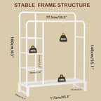 Double Rods Clothes Rack Clothing Rack with 4 Tier Storage Shelves Clothes Rack for Hanging Clothes Multifunctional Heavy Duty Clothes Organizer with Hooks for Bedroom,Wardrobe Closet,Shop,White