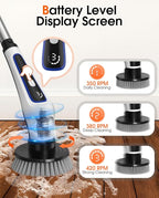 Electric Spin Scrubber, Rocfinity IPX7 Waterproof Cordless Cleaning Brush, 9 Brushs Heads Shower Scrubber - Extendable Long Handle Electric Cleaner Brush for Window,Floor,Car,Bathtub,Kitchen
