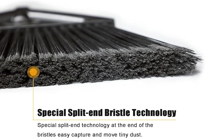 Heavy Duty Broom Outdoor Indoor, Upgraded Commercial Angle Brooms, Black Broom for Sweeping House, Restaurant, Kitchen, Garage, Courtyard
