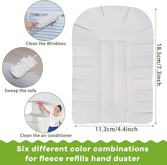 Zubebe 6 Pcs Duster Refill Reusable Fleece Duster Refills Feather Flat Dusters Multi Surface Washable Cleaning Pads Tools for Home, Blinds, Car, Pet, Furniture, Fans (White)