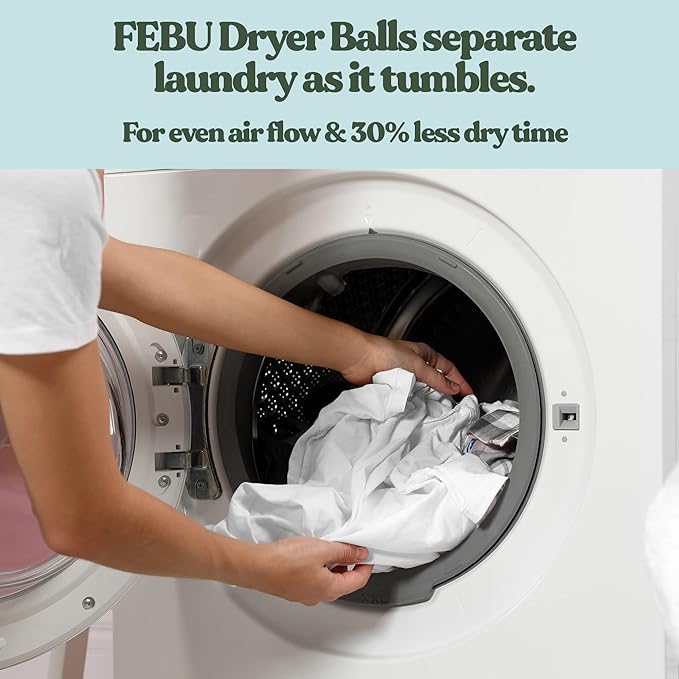 FEBU Wool Dryer Balls, 6-Pack, XL | 100% New Zealand Wool | Natural, Reusable Fabric Softener | Alternative to Dryer Sheets | Reduces Wrinkles, Shortens Drying Time, Zero Waste