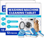 Eco-Friendly Washing Machine Cleaner, 12 Pack Washing Machine Deep Cleaner Tablets, Remove Stubborn Pet Hair, Septic Safe, Compatible with HE, Top & Front Load Washers (2PCS)