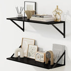 Fun Memories Deep Floating Shelves for Wall, 24W x 8D Wall Mounted Shelves Set of 2, Wide Display Ledge Shelf with Sturdy Metal Brackets for Living Room, Bathroom, Bedroom and Kitchen, Black