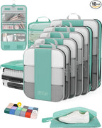 10 Set Compression Packing Cubes for Travel Essentials,Compressible Expandable Packing Cubes for Suitcase,OlarHike Luggage Organizer Bags for Travel,Handy Helper for Organizing Clothes(New Blue Green)