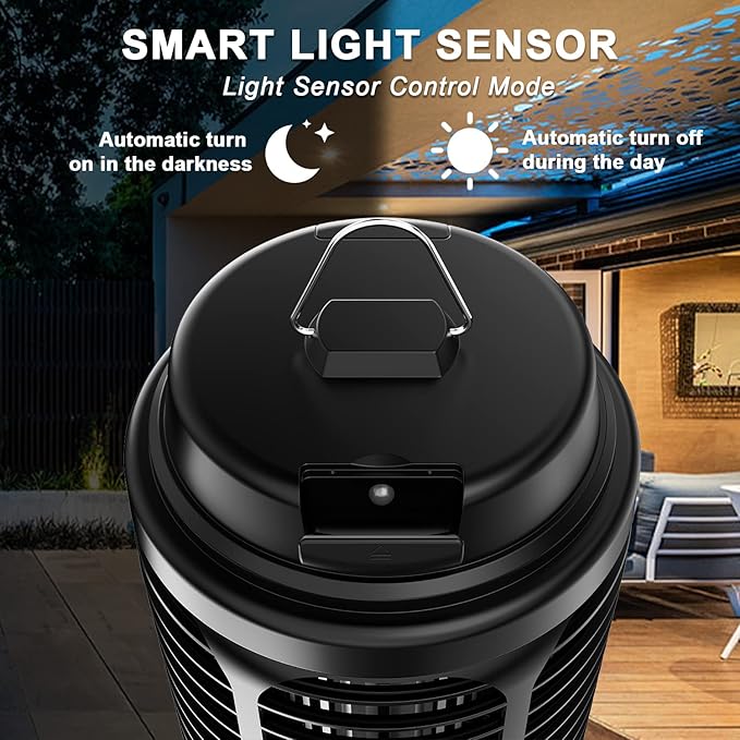Bug Zapper Outdoor, Mosquito Zapper Indoor with Dusk to Dawn Light Sensor, 4000V Electric Fly Zapper, Waterproof Mosquito Killer, Fly Trap for Home, Patio, Kitchen, Garden - 9.8 FT Length Cable