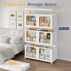 800Qt Stackable Storage Bins with Lid and Wheels, 200Gal Plastic Closet Organizer and Storage Drawer, Large Collapsible Storage Box Cabinet with Clear Door for Home Kitchen Office, 4Pack White
