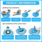 Spin Mop Replacement Handle, 47.6-Inch 360 Degrees Rotating Telescopic Stick with Robust Reinforced Plastic Disc for Bucket Cleaning System (Blue)