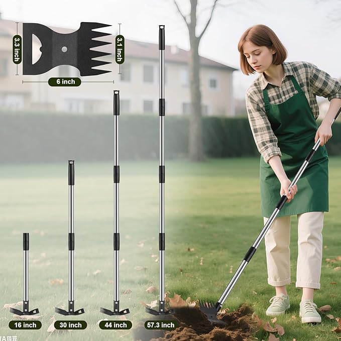 RONSUNG Weed Puller Tool with 57" Long Handle – 2-in-1 Stand Up Weeder & Garden Hoe with Heavy-Duty Steel Head, Manual Hand Uprooting Weeding Pull for Lawn, Yard & Lawn, Bonus Gloves Included