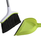 Casabella Basics 2-Piece Angled Broom and Dustpan Set, 44" Angled Broom with Long Handle and Dustpan, Silver/Green