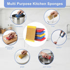 6Pcs Scrub Sponges Steel Wool Scrubber Kitchen Sponges Non Scratch Cleaning Sponge Reusable Microfiber Dish Scrubber Sponge for Cleaning Pots Pans Dishes Bathroom (3 Colors