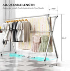 URYAN 63 Inches Clothes Drying Rack, Heavy Duty Stainless Steel Laundry Drying Rack Folding Indoor Outdoor, Portable Drying Rack Clothing, Free-Standing Laundry Stand with 20 Windproof Hooks