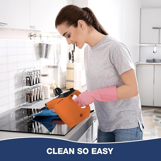 Steam Cleaner, Steam Cleaner for Home, Handheld Steam Cleaner with 16 Accessories and Automatic Steam Switch Suitable for Daily Cleaning of Living Rooms, Kitchens, Ovens and Tile Joints (Orange)
