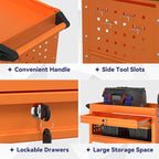 3 Tier Rolling Tool Cart with Drawer, 450 LBS Heavy Duty Utility Cart on Wheels, Service Cart for Garage, Workshop and Warehouse (Orange)