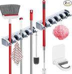 Broom Holder Wall Mount, 2 Packs Heavy Duty Cleaning Supplies Organizer, Garden Tool & Utility Closet with Hook, Mop & Broom Hook Wall Mounted for Bathroom, Garage, Kitchen, Laundry (Gray-2pcs)