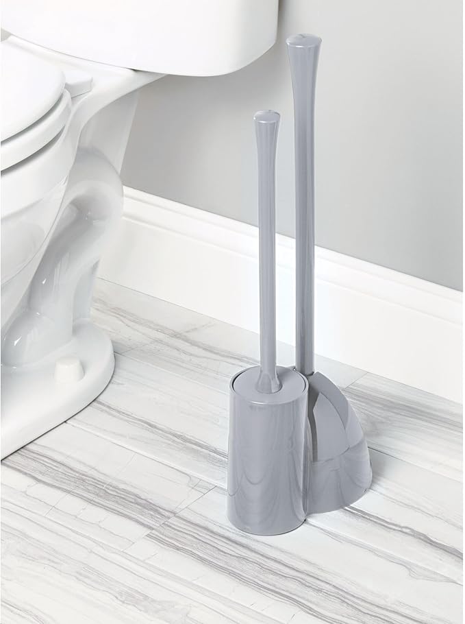 iDesign Compact Toilet Brush and Plunger Set for Bathroom Cleaning and Storage - Gray