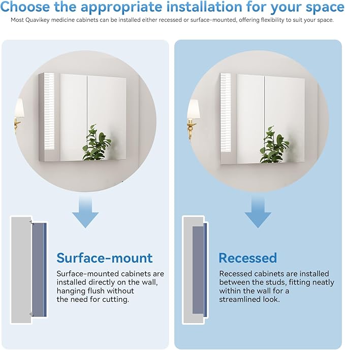 Sunrosa Aluminum Bathroom Medicine Cabinet with Mirror Door, 30"×27.5" Bathroom Mirror Cabinet,Wall-mountable and Recessed-in Mirror Cabinet, 2 Door Medicine Cabinet Organizer with Mirror