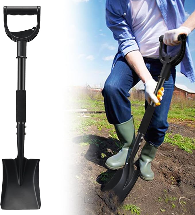 Garden Flat Shovel, 31 inch Small Transfer Shovels Heavy Duty Portable Mini Spade with Curved D-Handle for Gardening, Digging, Camping, Car, Kids Sand Beach Shovels