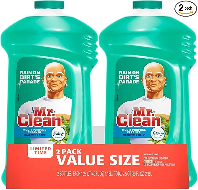 Mr. Clean Meadows and Rain Febreze Freshness Multi-Surface Cleaner 45 Fl Oz (Pack of 2) 90 Fl Oz