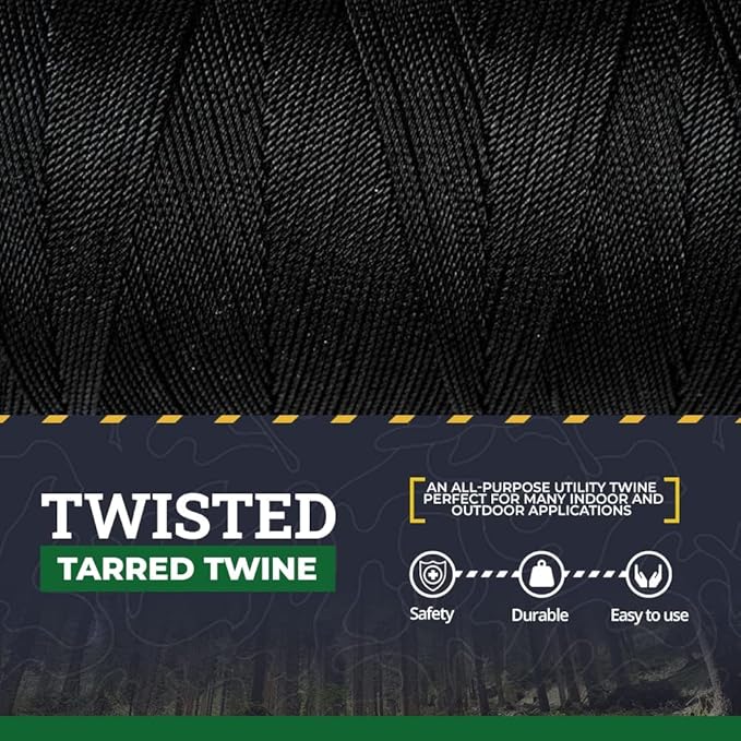 SGT KNOTS Tarred Twine - 100% Nylon Bank Line for Bushcraft, Netting, Gear Bundles, Construction, Lacing Twisted Cord, Weatherproof #72-1 lb