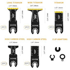 58Pcs Oscillating Tool Blades Kit, Titanium Extra Long& Wide Multitool Saw Blades for Metal Wood Nails Drywall Cutting, Compatible with Dewalt, Dremel, Fein, Milwaukee, Craftsman, Ryobi