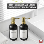GMISUN Gold Soap Dispenser, 2 Pack Matte Black Glass Bathroom Hand Soap Dispenser with Rustproof Golden Pump, 17 Fl Oz Kitchen Hand and Dish Soap Dispensers Set, Modern Liquid Soap Lotion Bottle