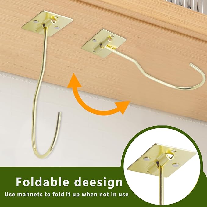 Self-Adhesive Banana Hooks, Foldable Magnetic Hanger Under Cabinet, Sturdy Metal Banana Holder for Kitchen, Space-Saving Design to Keep Bananas Fresh 1 Pieces Gold