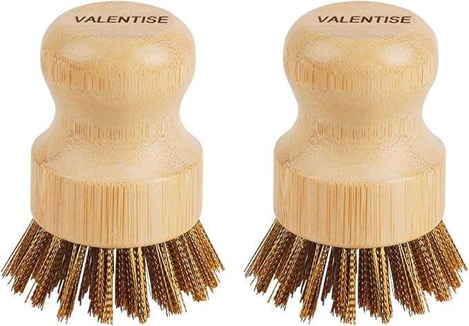 Cast Iron Cleaner Scrubber with Copper Bristle Natural Bamboo Scrubber for Cast Iron Skillets, Dutch Ovens, Pots & Grill Pans