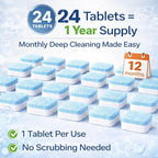Washing Machine Cleaner Descaler Tablets 24 Pack – Deep Cleaning for HE Front Load and Top Load Washers – Septic Safe Eco Friendly Deodorizer for Drum and Tub Seal