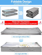 punemi 5 Inches High Low Profile Under Bed Storage Containers，No-Structure,Soft Fabric Zippered Underbed Storage bins for Clothes and Blankets— Fits Under Crib, Couch or Dorm bed,2-Pack,Grey