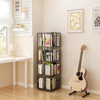 Square Rotating Bookshelf Tower - 360 Spinning Display Corner Bookcase for Narrow Space, Modern 4-Tier Revolving Storage Shelf, Black