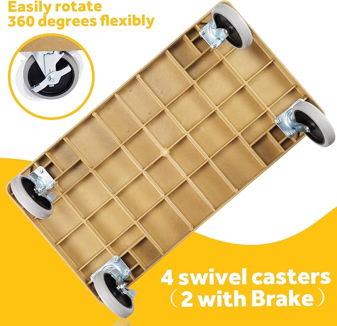 ELAFROS Heavy Duty Plastic Utility Cart 34 x 17 Inch - Work Cart Tub Storage W/Deep Shelves and Full Swivel Wheels Safely Holds up to 550 lbs - 2 Tier Service Cart for Warehouse,Garage, Cleaning,Sand