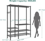 Heavy Duty Garment Rack, Metal Freestanding Closet Wardrobe Clothes Racks for Hanging Clothes, 4 Tiers Adjustable Wire Shelving, 44.9'' L x 16.5'' W x 76.8 '' H, Max Load 850LBS, Black