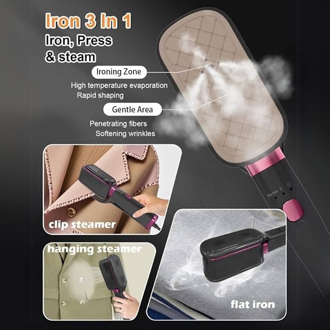 Travel Iron Steamer for Clothes, Portable 3-in-1 Handheld Steamer, Fast Heat-up, 10 Mins Continuous Steam, 180° Rotatable Handheld Press Iron for Clothes