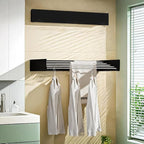 Laundry Drying Rack Collapsible, Wall Mounted Clothes Drying Rack. 31.5" Wide, 13.1 Linear Ft, 5 Aluminum Rods, with Wall Template, Screwdriver Bit(Black)