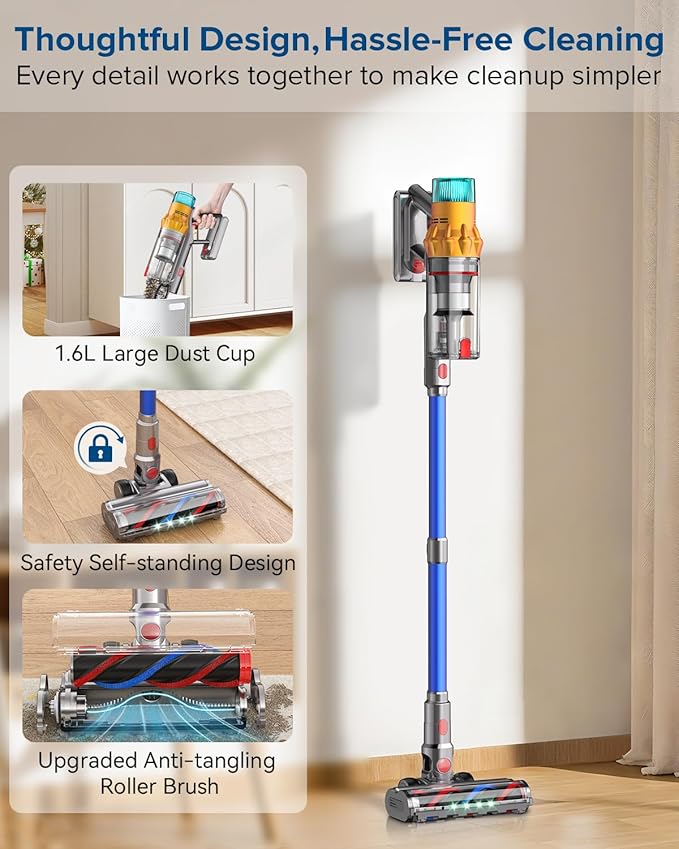 S8 Cordless Vacuum Cleaner, 600W 48Kpa 65mins Stick Vacuum Rechargeable, Wireless Lightweight Handheld Vacuum Cleaners for Home Pet Hair Carpet Hardwood Floor Car