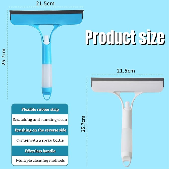 2 Pack 3 in 1 Window Cleaning Scraper, 3 in 1 Spray Squeegee, Window Squeegee Cleaner Tool with Built-in Spray Bottle and 4 Replaceable Sponges for Car Home Windows Glass and Tiles Etc