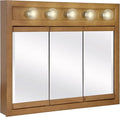Design House Richland Medicine Cabinet with 5 Lights, Fully Assembled, Wall Mounted, 3 Mirrored Doors, Wood Frame, Oak Finish, 36 in x 5 in x 30 in, 530618-NOK