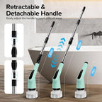 Electric Spin Scrubber, Dreazu IPX7 Bathroom Scrubber with 7 Replaceable Brush Heads & Retractable Handle, 2-Speed Adjustable Spin Scrubber for Bathroom, Bathtub, Kitchen, Tile Floors（Green）