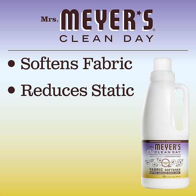 MRS. MEYER'S CLEAN DAY Liquid Fabric Softener, Infused with Essential Oils, Paraben Free, Compassion Flower, 32 oz (32 Loads)