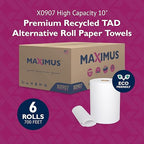 Maximus X0907 Recycled Paper Towels with Superior Absorbency, 10" Commercial Paper Towels Rolls Suitable for Office, Restaurant, and Healthcare Facilities, 6 Rolls Per Case