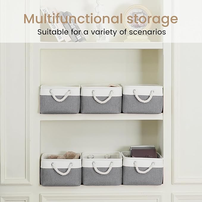 Storage Baskets for Shelves 13.8x9.8x6.7 Inch-Foldable Fabric Organizing Storage Bins with Handles, Closet & Bathroom Organizer, Home Storage for Kitchen, Office (1-Pack, White&Gray)
