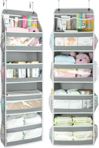 Yecaye 5 Tier 2 Pc Over the Door Organizer, Swing-proof Door Organizer Hanging with Clear PVC Windows, Behind the Door Storage for Bedroom Nursery Closet Laundry Pantry Bathroom, Grey
