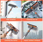 Squeegee for Window Cleaning 2-in-1 Cleaner Tool with Extension Pole and 2 Microfiber Pads, 360° Car Squeegee Kit Professional, 62 Inch for High Glass, Home,Outdoor