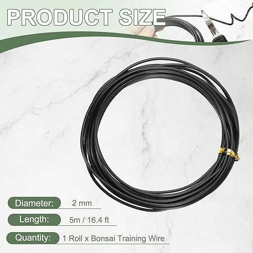 Bonsai Training Wire, 2mm x 16.4 ft Anodized Aluminum Floral Plant Training Wire Bendable Metal Stems Accessories for Gardening Branch Fixing Crafts (Black)
