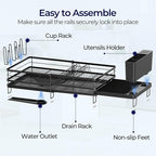 Large Dish Drying Rack, Expandable Dish Rack for Kitchen Counter, Upgraded Dish Drainer with Drainboard Set, Multifunctional Dishrack with Utensil Holder & Cup Holder, 13.4"-28.7" L x 11.8" W