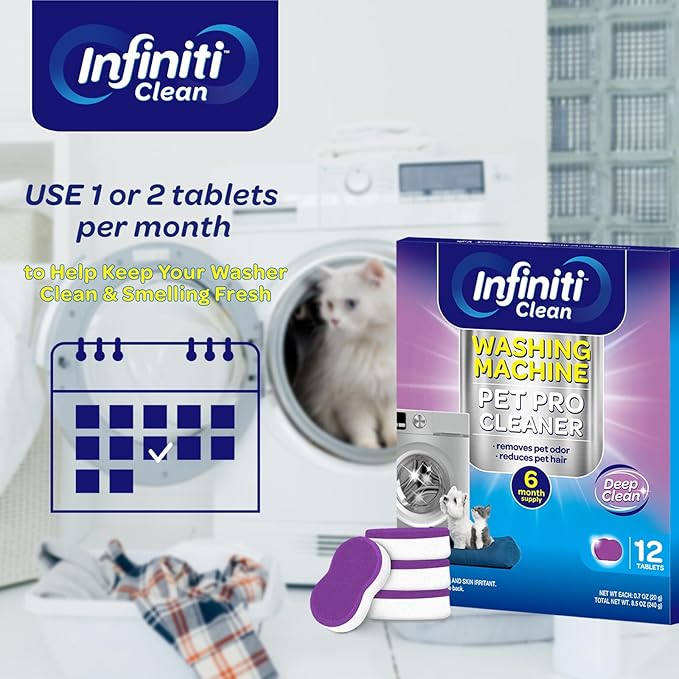 Washing Machine Cleaner Tablets 12 Pack, Formulated for Pet Owners, 8.5oz Washer Machine Cleaner Tablets, Deep Cleaning Descaler for HE, Top & Front Load Washers, Septic Safe - 6 Month Supply