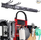 11Pcs Garage Wall Mount Tool Storage Rack - Adjustable Garden Tool Storage Hooks, Heavy Duty Utility Shed Organization Rack for Hanging Rake, Broom, Mower, Snowboard and Other Yard Tool
