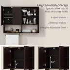 Wooden Bathroom Organizers, Over The Toilet Storage Cabinet with 2 Doors, Adjustable Shelves & Towel Bar, Wall Mounted Medicine Cabinet for Kitchen & Laundry, Espresso